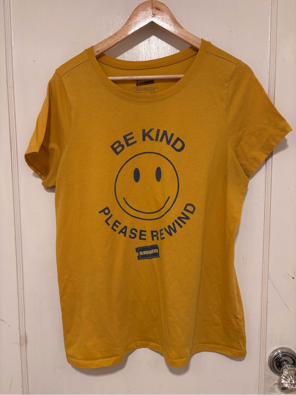 Yellow "Be Kind Please Rewind" Smiley Tee